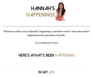 Hannah's Happenings header